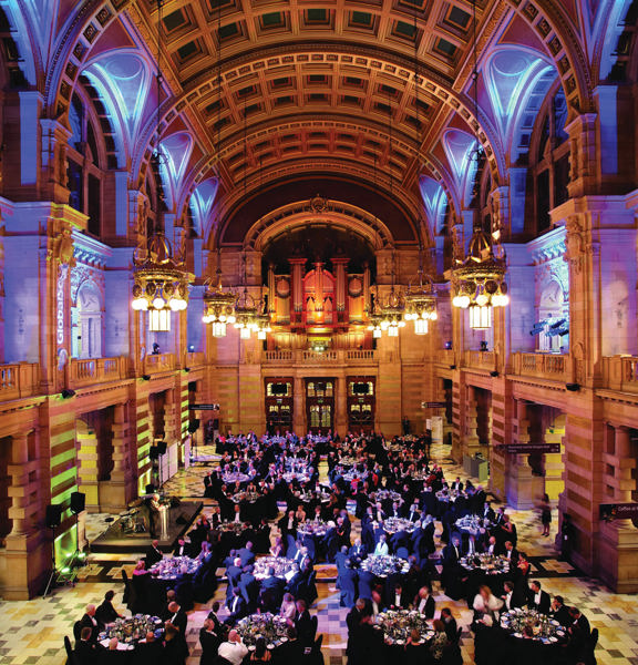 Main hall of the Baroque-style Kelvingrove Art Gallery and Museum, during a gala dinner with large round tables