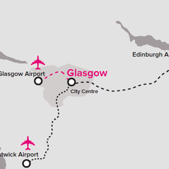 Graphic showing the locations of airports on a map of Scotland