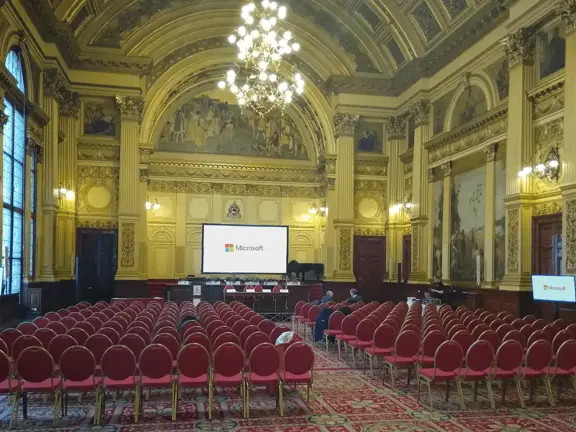 Glasgow City Chambers set for international seminar - theatre style with stage and screens