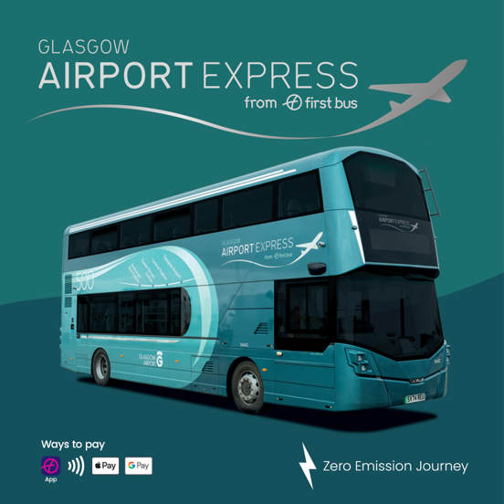 Airport Express flyer front page with teal bus