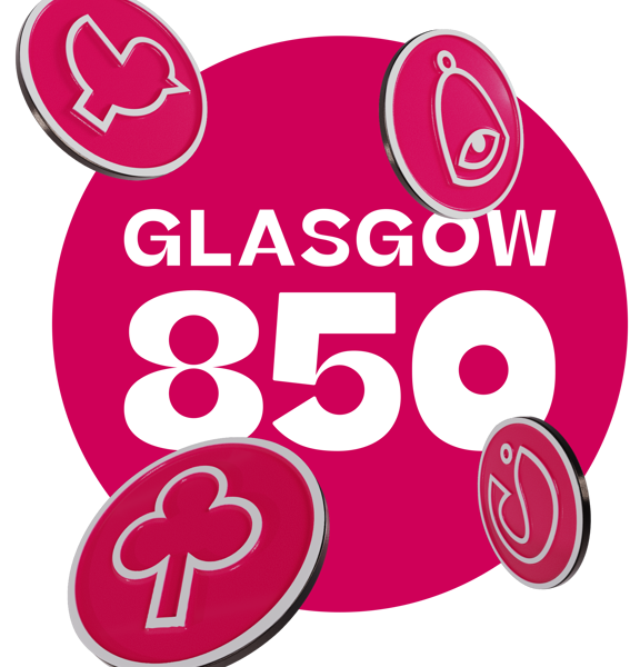 glasgow 850 logo red backround with white writing