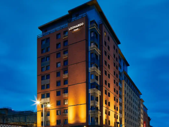 Multi storey hotel building known at Leonardo Royal Glasgow.