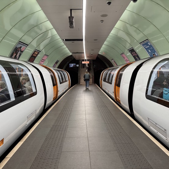 Subway trains on each side of a platform