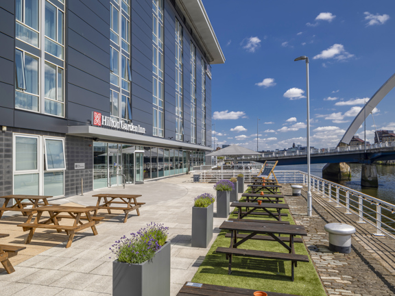 Hotel patio along riverside