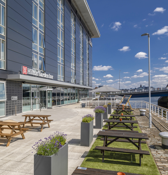 Hotel patio along riverside