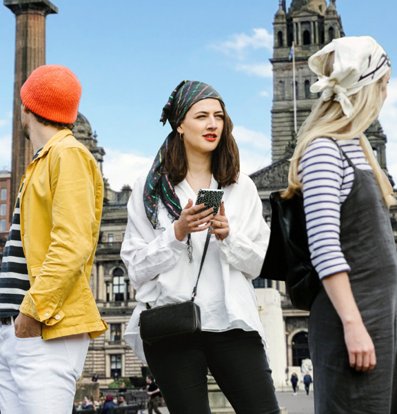 Three people on a treasure hunt in Glasgow