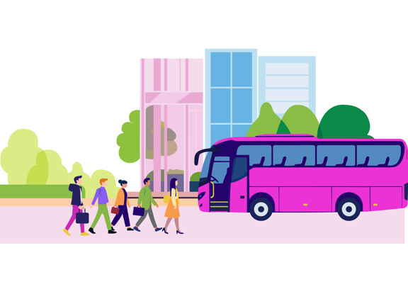 Commuters getting on a coach 