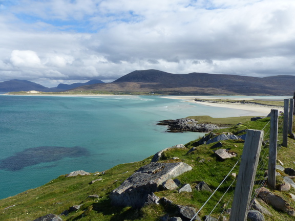 Sandy beach and teal sea on Harris Scotland