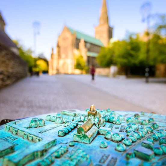 Miniature metal architecture of Glasgow Cathedral and surrounding area