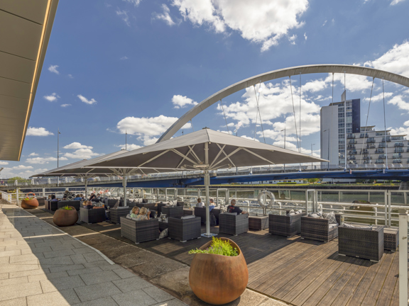 Hotel terrace on the side  of the river
